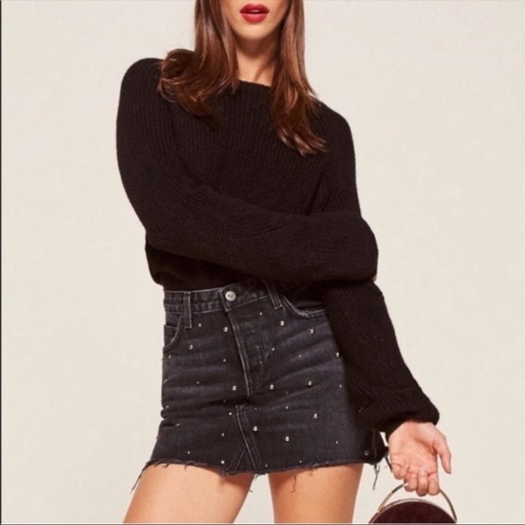Reformation Dresses & Skirts - Reformation Davidson Studded Denim Jean Mini Skirt Black Size 26
